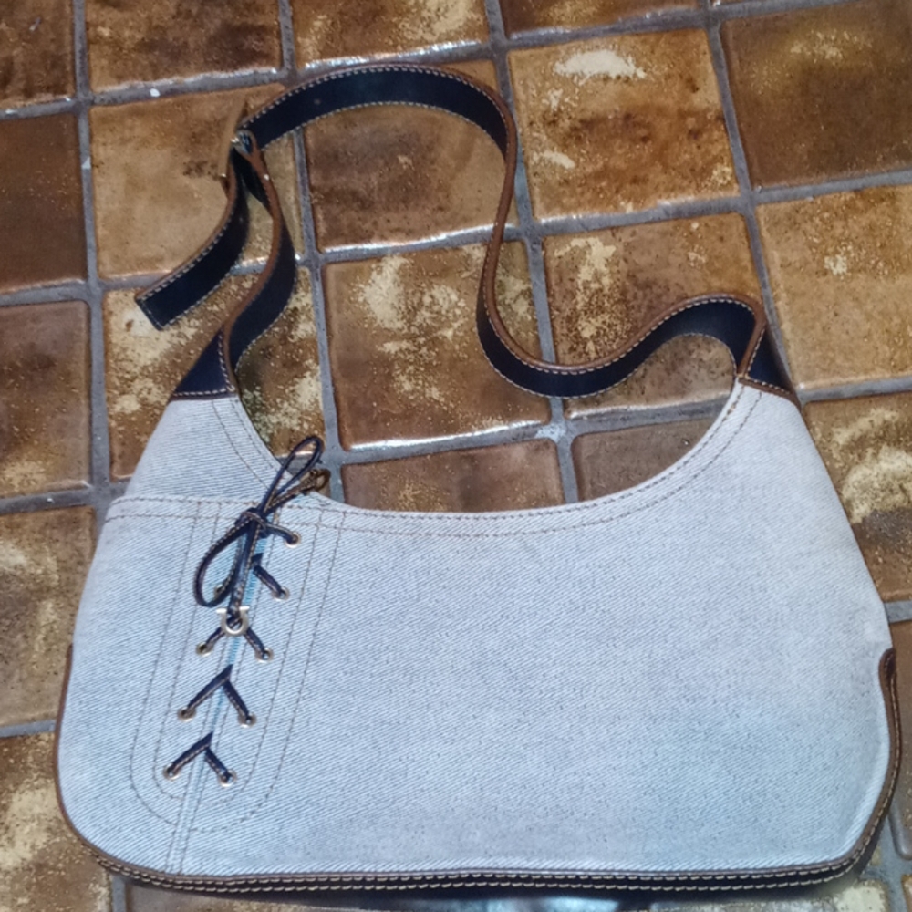 Salvatore Ferragamo tan/navy shoulder bag